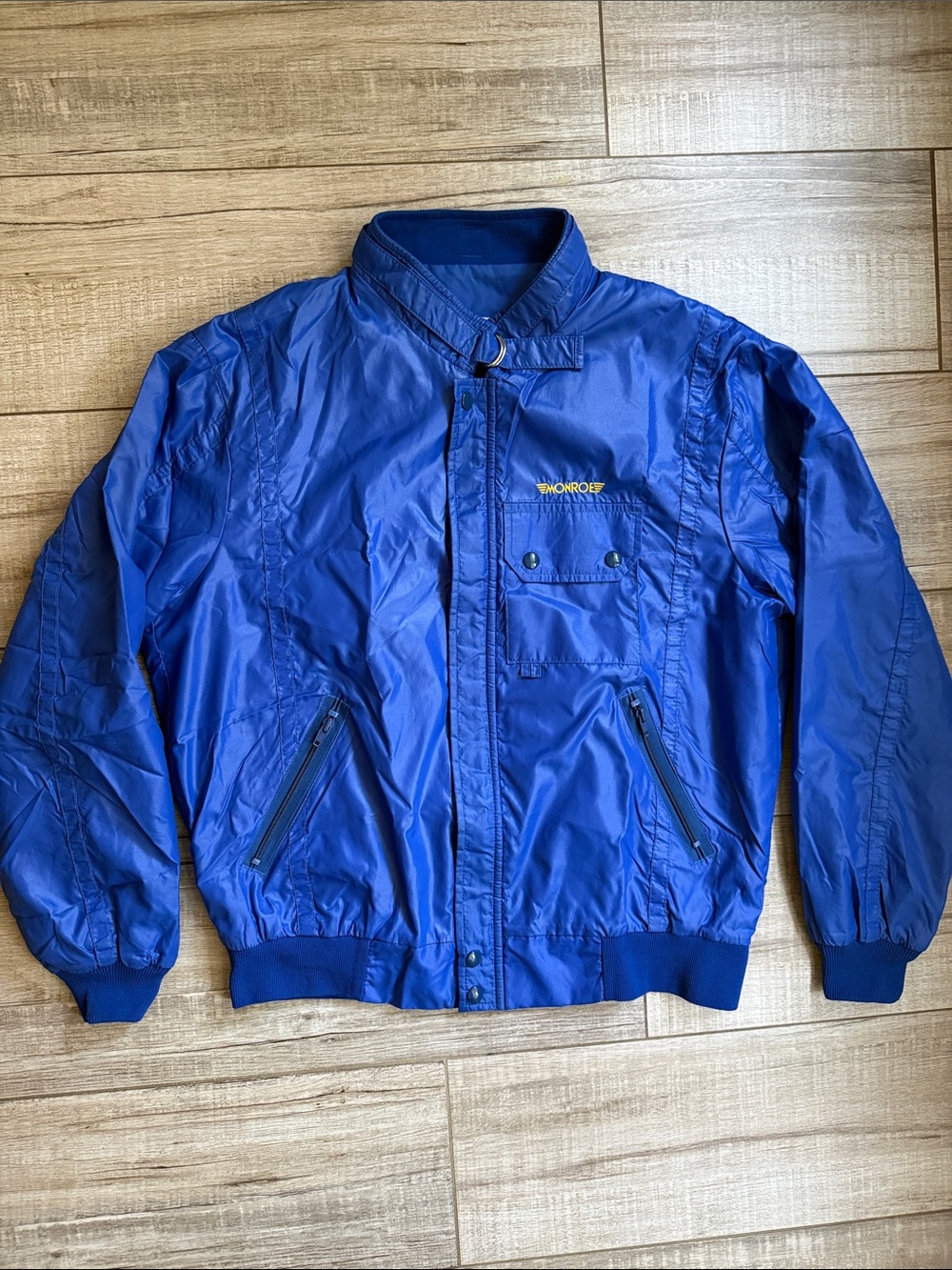 Vintage Upstream Monroe Shocks Jacket Blue Nylon XL Fits Medium Made in USA